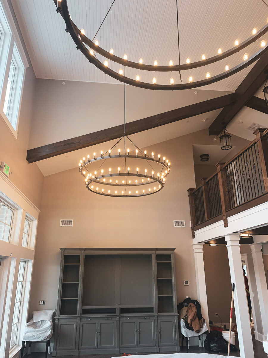 A vaulted ceiling painted warmly