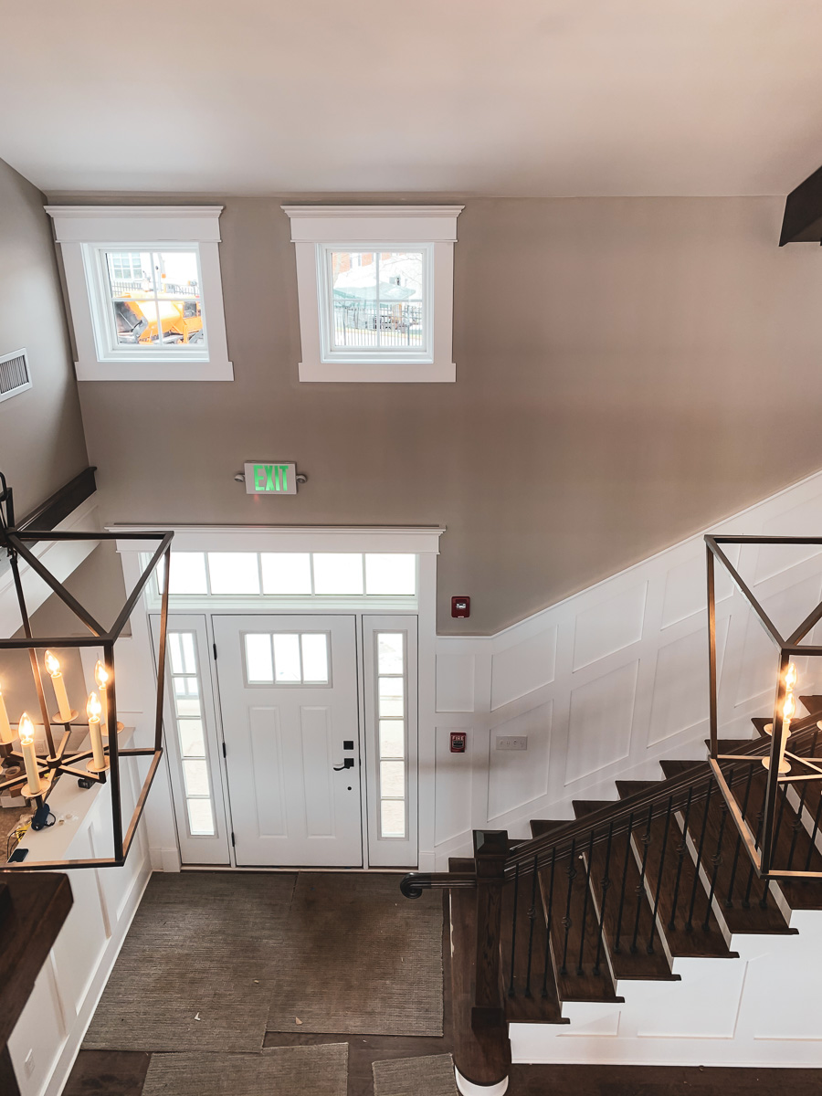 A tall entranceway painted recently